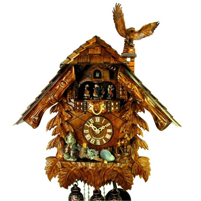 Horloge coucou 8 jours de la Forêt-Noire chalet chasseur avec aigle 50 cm Zoom