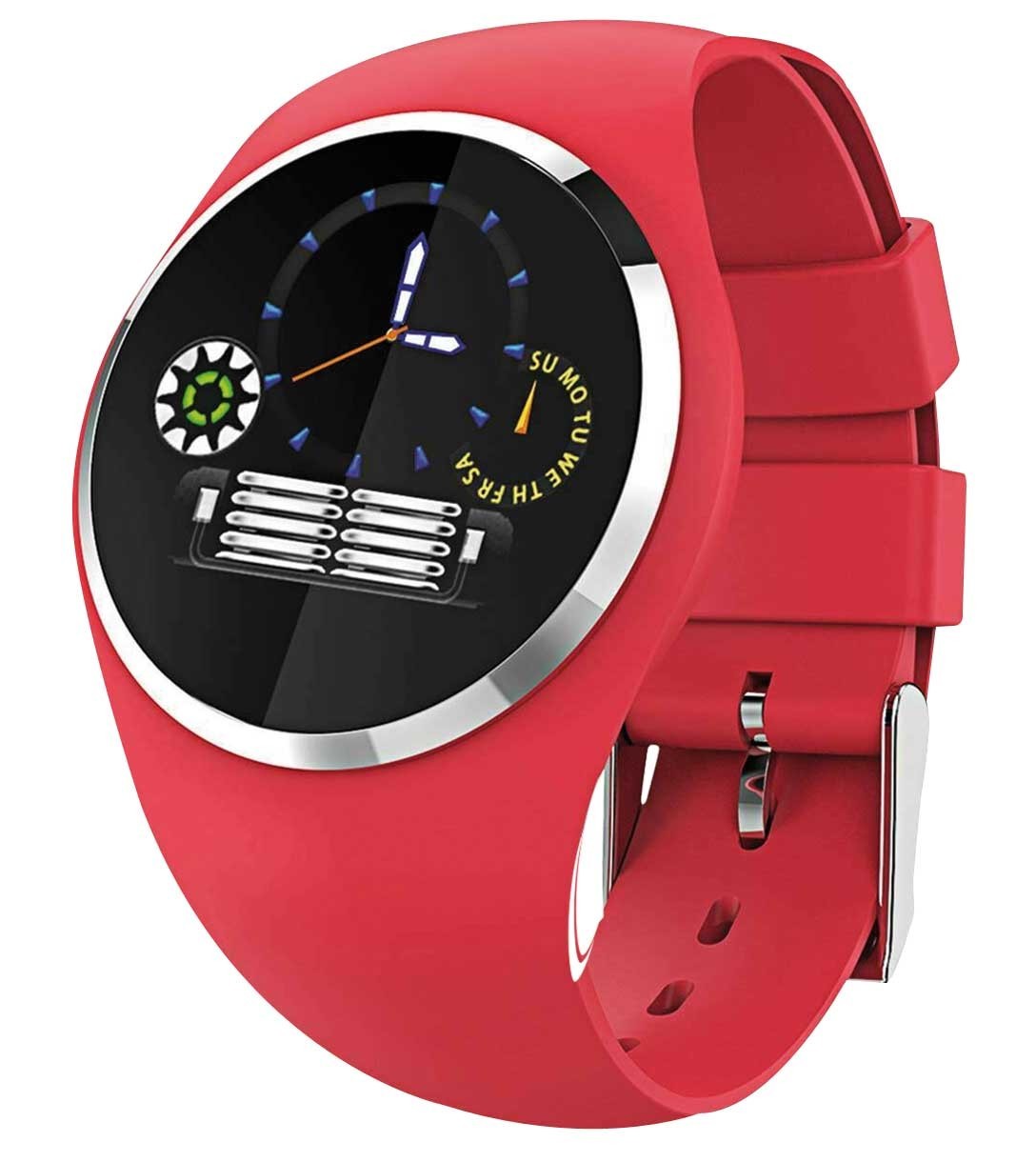 Montre connectée à quartz rouge ronde pour homme ou femme