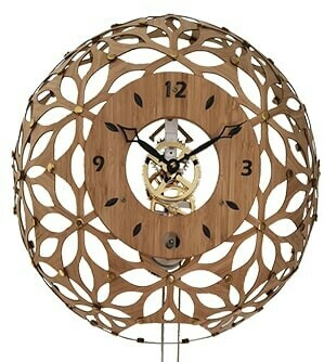 Horloge mécanique moderne Boule en bois et acier_zoom