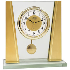 Pendule &agrave; poser de style Bayard en verre et aluminium dor&eacute; chiffres arabes