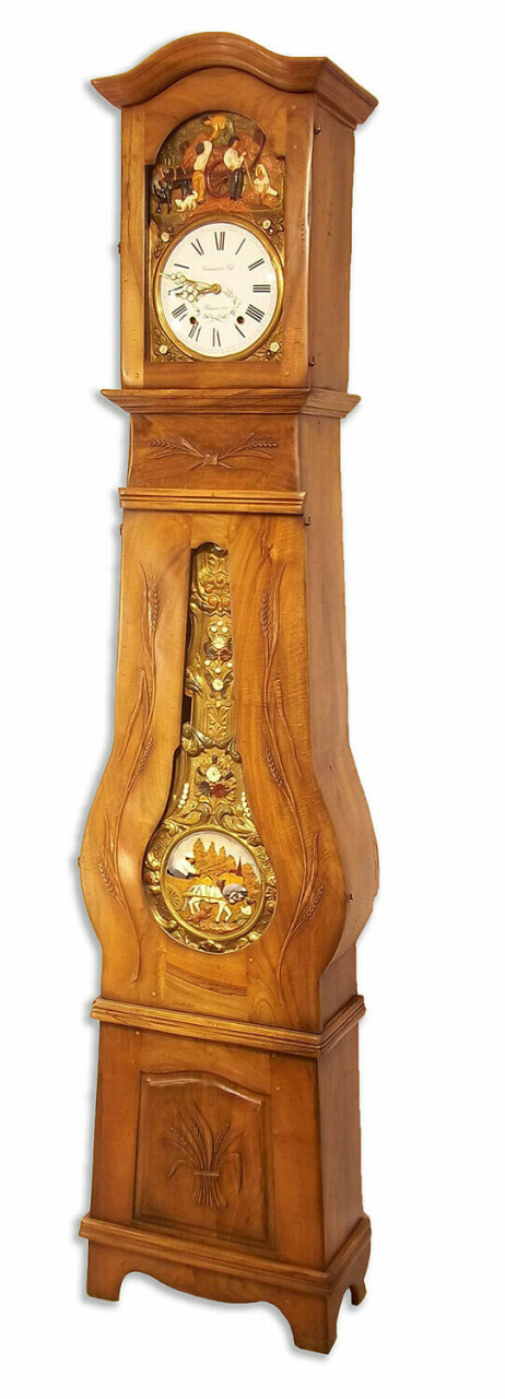 Horloge comtoise en bois de noyer th&egrave;me du bl&eacute;