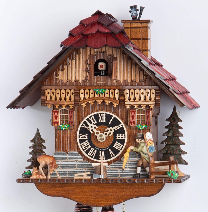 Horloge coucou m&eacute;canique chalet 1 jour th&egrave;me forestier_zoom