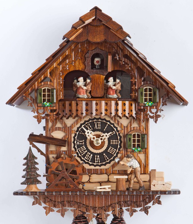 Horloge coucou chalet 1 jour musical danseurs gros plan