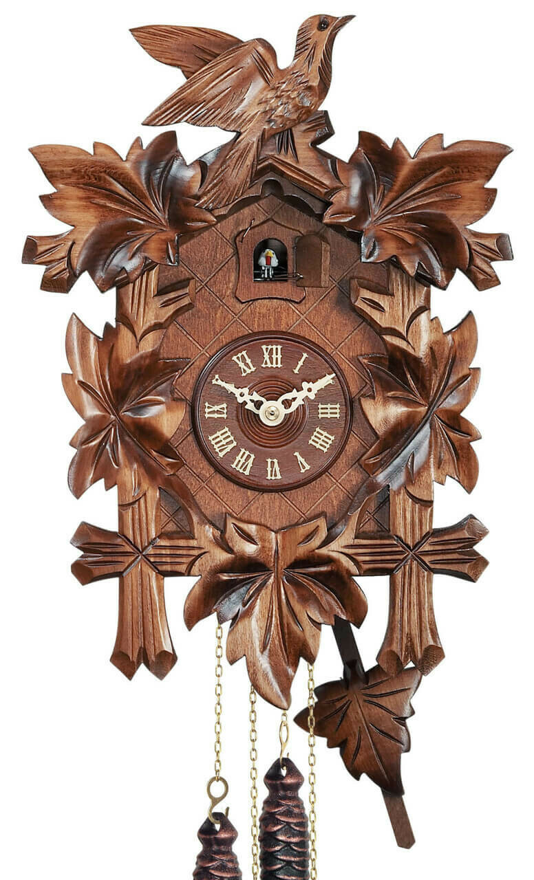 Horloge coucou en bois musical oiseau et feuilles