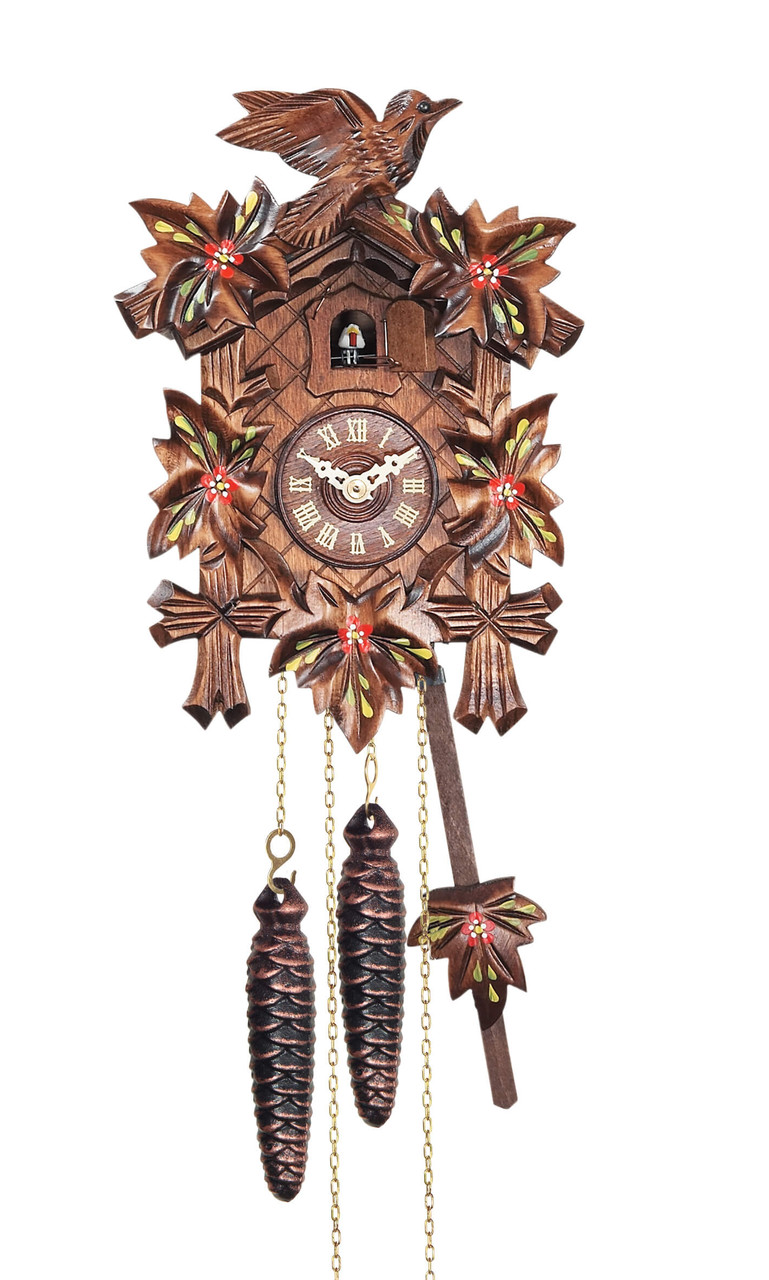 Horloge coucou &agrave; piles feuilles rouges