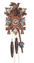 Horloge coucou m&eacute;canique traditionnel 1 jour fleurs peintes bleues 35 cm