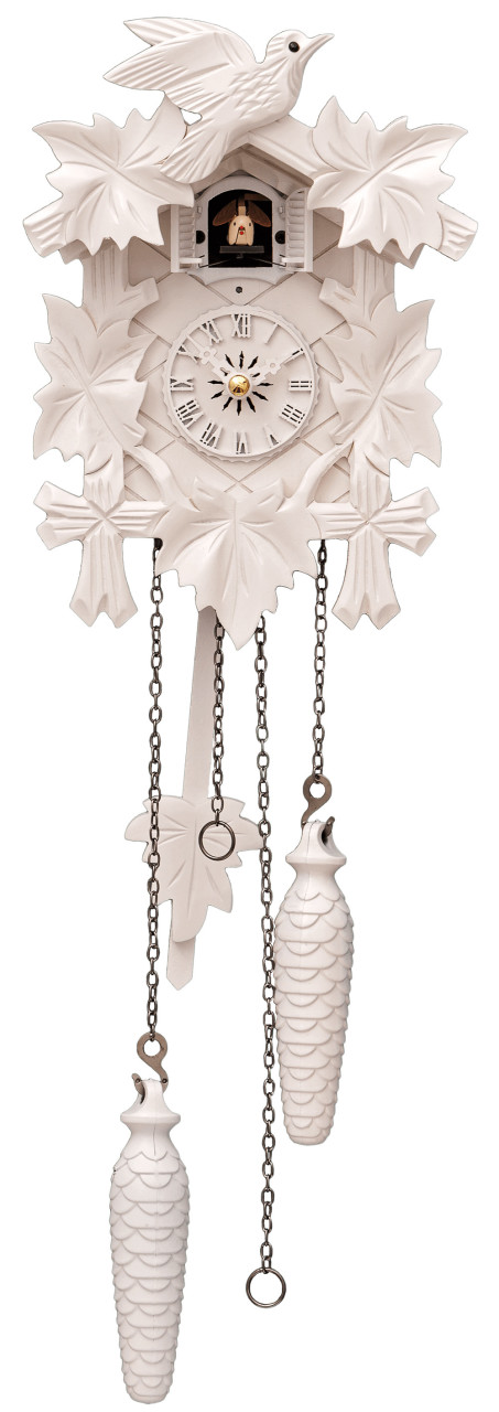 Horloge coucou &agrave; pile en bois blanc 22 ou 35 cm