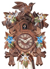 Horloge coucou mécanique traditionnel 1 jour fleurs peintes bleues 35 cm_gros plan