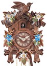 Horloge coucou m&eacute;canique traditionnel 1 jour fleurs peintes bleues 35 cm_gros plan