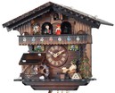 Horloge coucou chalet musical 1 jour tyroliens danseurs et roue d'eau tournante gros plan