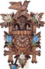 Horloge coucou traditionnel 1 jour musical fleurs bleues gros plan