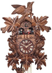 Horloge coucou à mélodie en bois 3 oiseaux et danseurs 37 cm gros plan