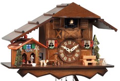 Horloge coucou musical 2 chalets gros plan