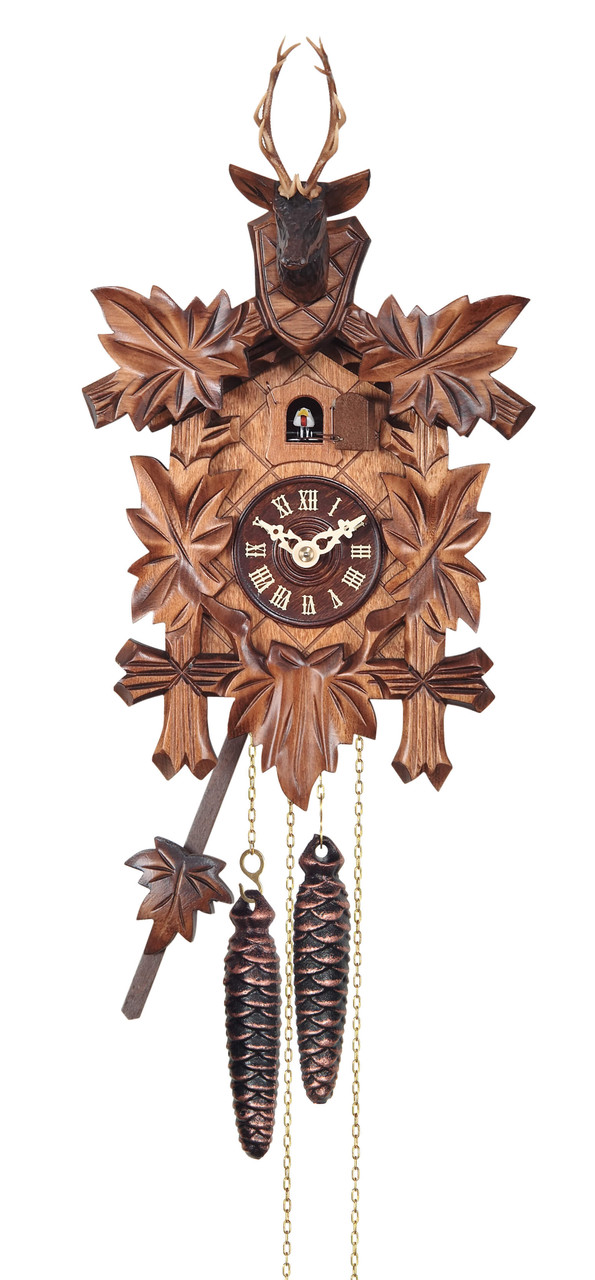 Horloge coucou &agrave; pile &agrave; m&eacute;lodie &quot;t&ecirc;te de cerf&quot;