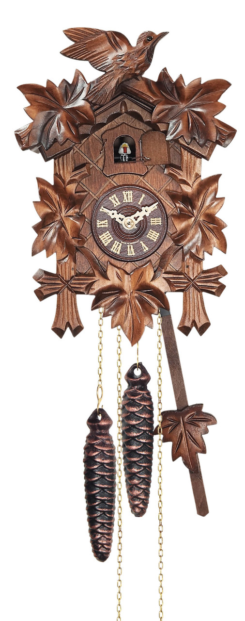 Horloge coucou &agrave; piles en bois feuilles 22 cm