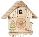Horloge coucou &agrave; piles chalet couleur bois naturel 20 cm gros plan