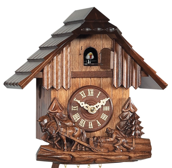 Horloge coucou &agrave; piles chevaux sculpt&eacute;s 21 cm_zoom