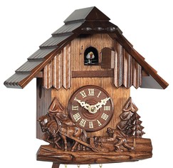 Horloge coucou mécanique 1 jour chevaux sculptés_zoom