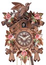Horloge coucou &agrave; piles en bois oiseau fleurs roses_zoom