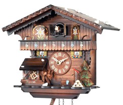 Horloge coucou à mélodie à piles chalet forestier 26 cm gros plan