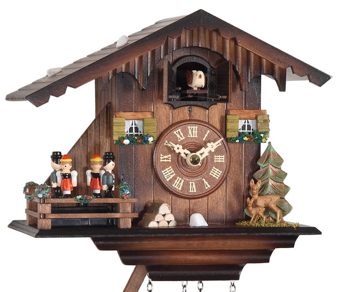 Horloge coucou &agrave; m&eacute;lodie &agrave; piles avec animation gros plan