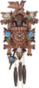 Horloge coucou &agrave; m&eacute;lodie en bois fleurs bleues avec danseurs 35 cm