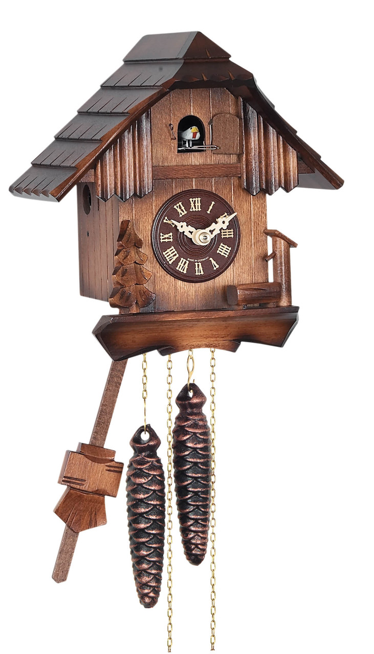 Horloge coucou &agrave; piles en bois de noyer 20 cm
