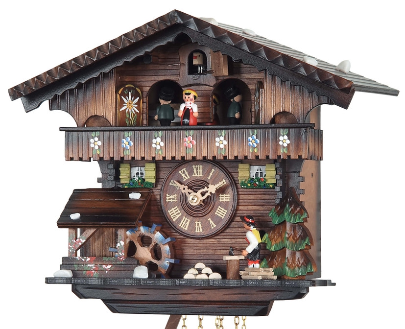 Horloge coucou &agrave; m&eacute;lodie danseurs coupeur de bois 26 cm_zoom