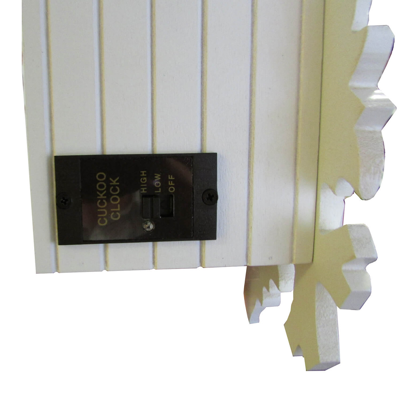 Horloge coucou &agrave; piles en bois feuilles 22 cm_r&eacute;glage volume
