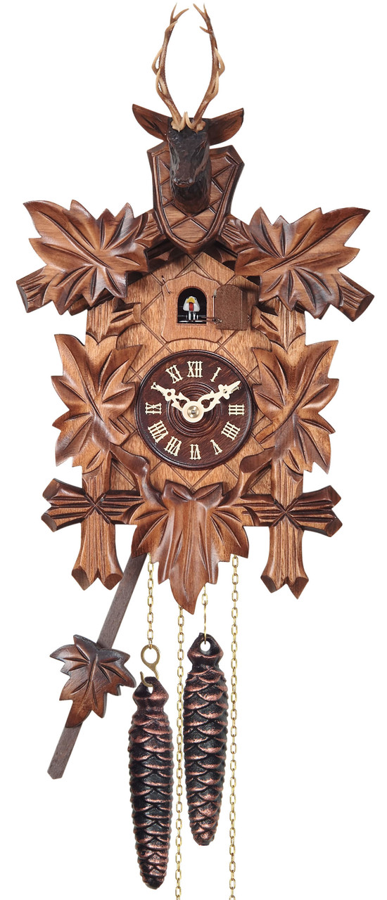Horloge coucou m&eacute;canique 1 jour traditionnel t&ecirc;te de cerf