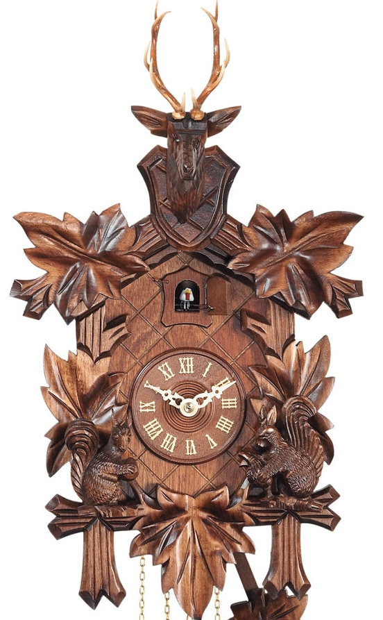 Horloge coucou m&eacute;canique traditionnel 8 jours t&ecirc;te de renne_zoom