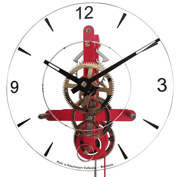 Horloge comtoise moderne squelette rouge