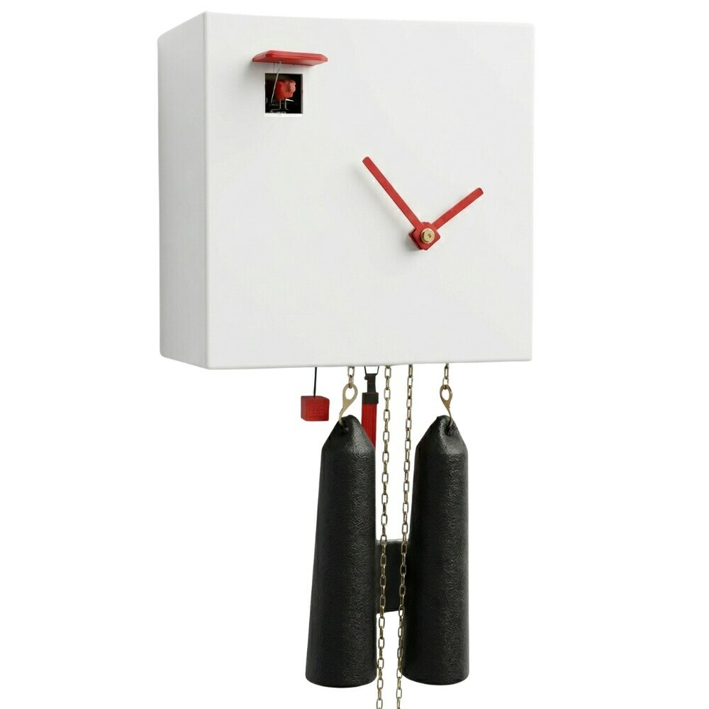 Horloge coucou moderne carr&eacute;e avec mouvement 8 jours blanc