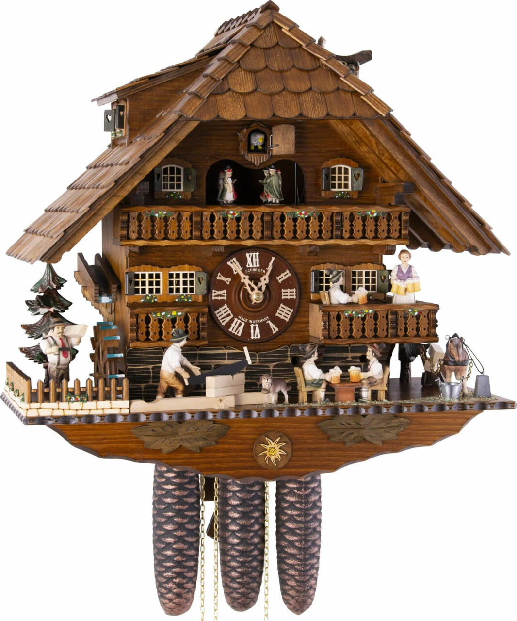 Horloge coucou m&eacute;canique musical chalet 8 jours r&eacute;parateur toit 43 cm _ profil