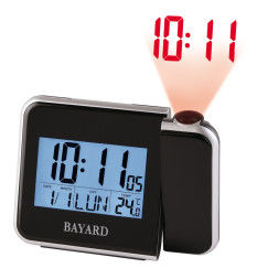 Réveil noir Bayard affichage de la température avec projection de l'heure