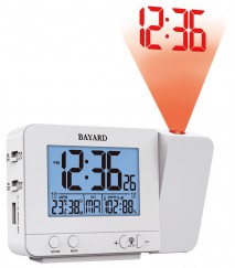 Réveil radio-piloté blanc Bayard affichage de la température avec projection de l'heure