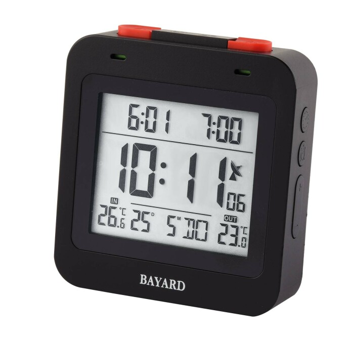 Réveil radio-piloté noir Bayard affichage de la température double alarme