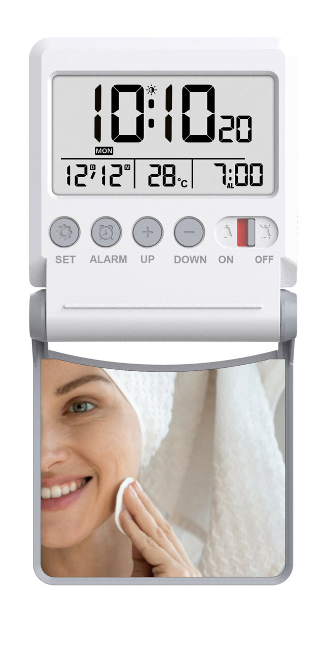 R&eacute;veil de voyage Bayard radiopilot&eacute; avec thermom&egrave;tre mirroir