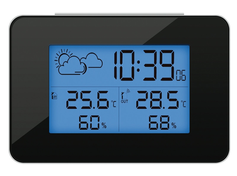 Station météo blanche TemeoTrend avec prévision à 6 heures, phases