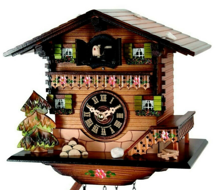 Horloge coucou à mélodie à piles chalet fleuri_zoom