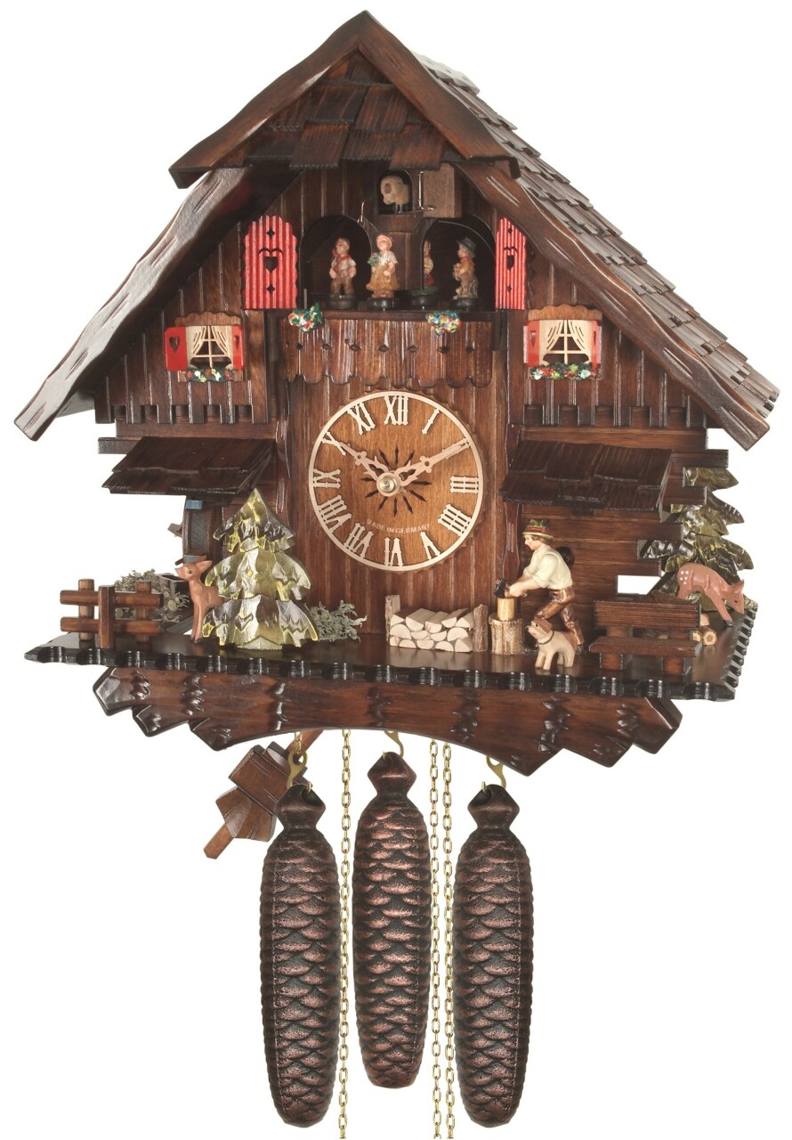 Horloge coucou chalet musical 8 jours bucheron 35 cm