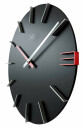 Pendule murale moderne noire et rouge index en relief profil
