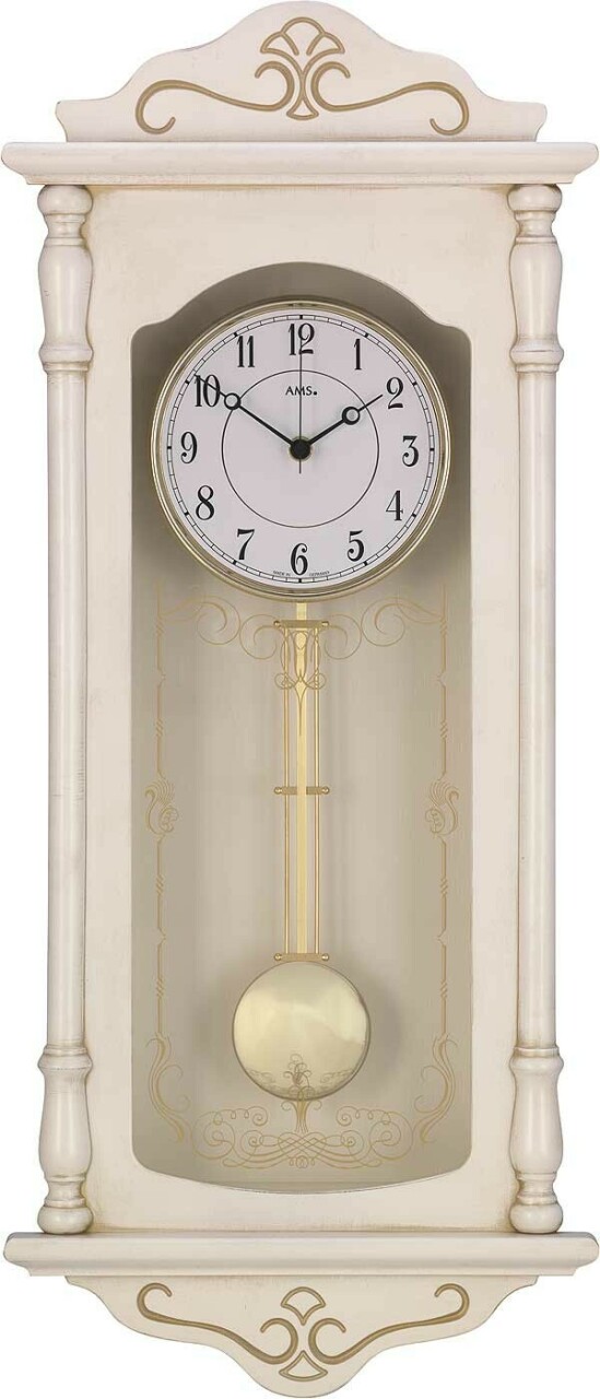 Pendule murale en bois blanc patin&eacute; chapeau de gendarme