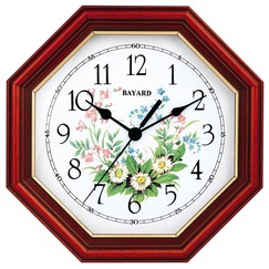 Pendule murale entourage bois cadran motifs fleurs