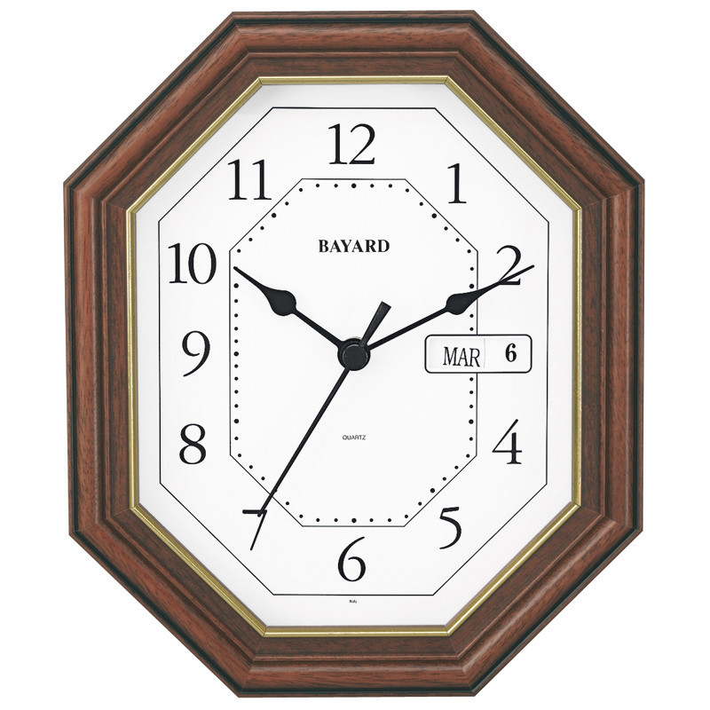 Horloge murale &agrave; calendrier octogonale entourage en bois