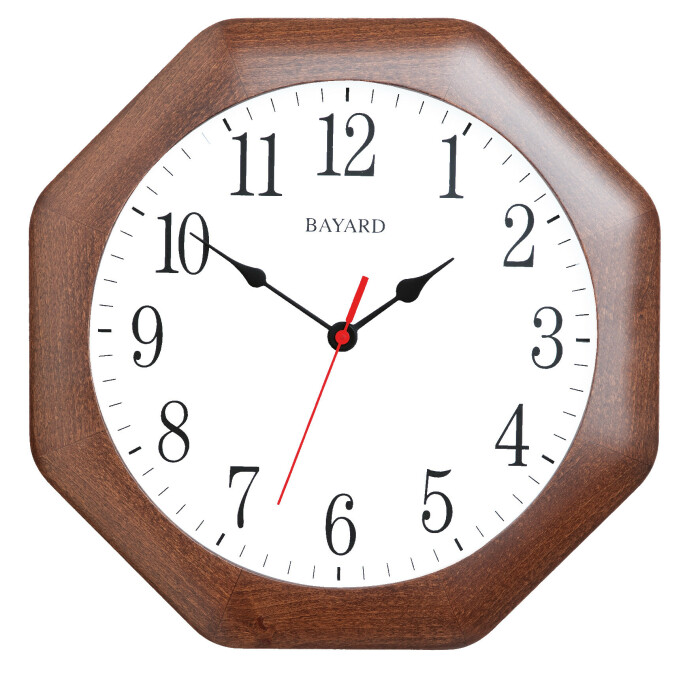 Horloge murale en bois octogonale Bayard trotteuse rouge
