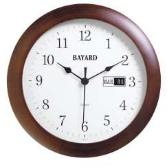 Horloge murale à calendrier ronde entourage en bois foncé Bayard