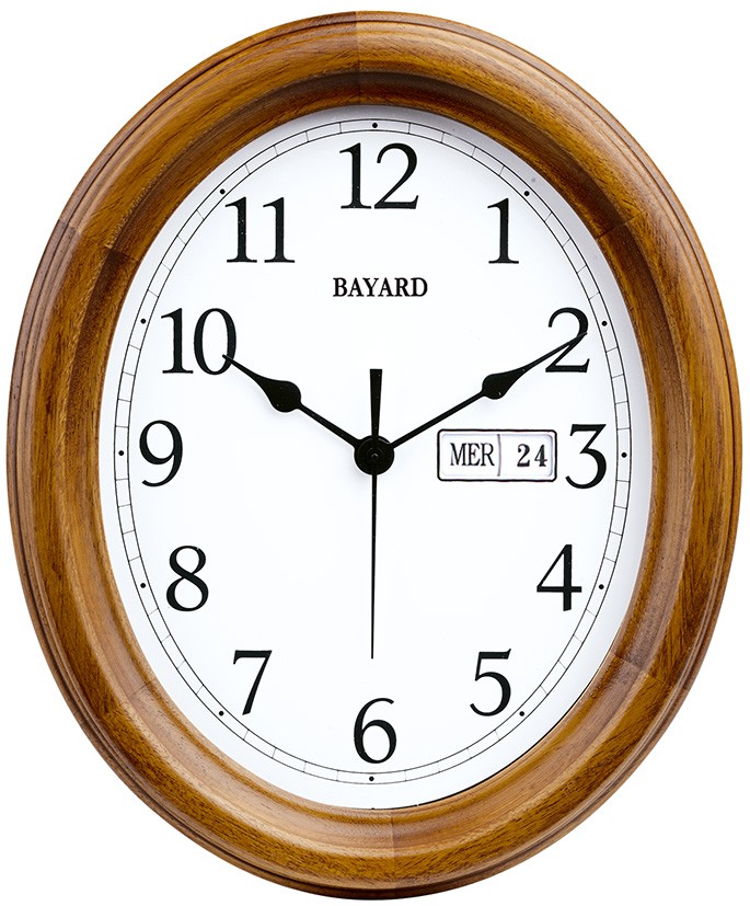 Horloge murale ovale &agrave; calendrier lisible avec de grands chiffres