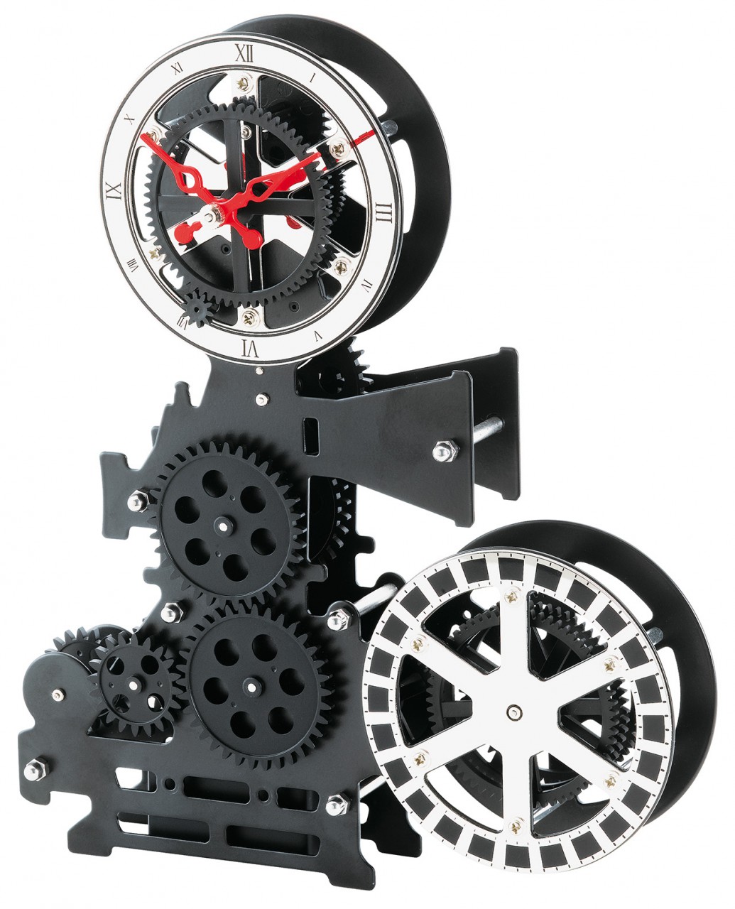 Pendule murale anim&eacute;e noire aiguilles rouges
