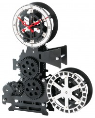 Pendule murale anim&eacute;e noire aiguilles rouges